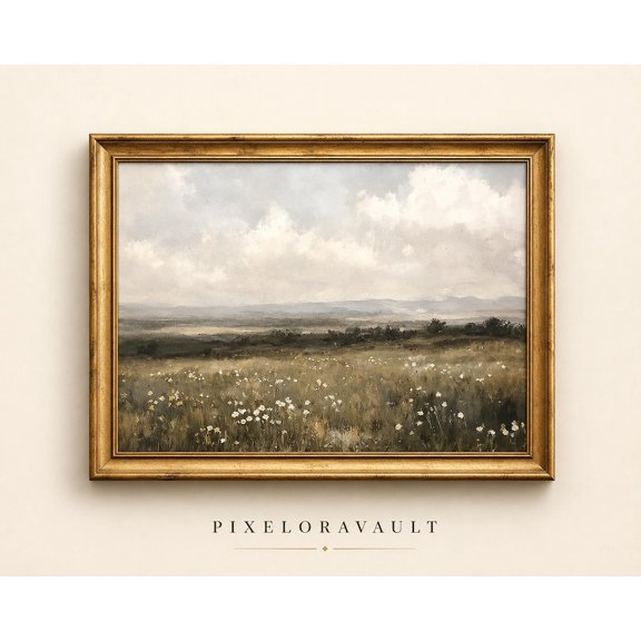 Vintage Cottage Landscape Wall Art Print