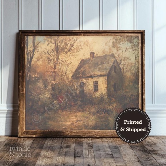 Vintage Cottage Landscape Wall Art Print