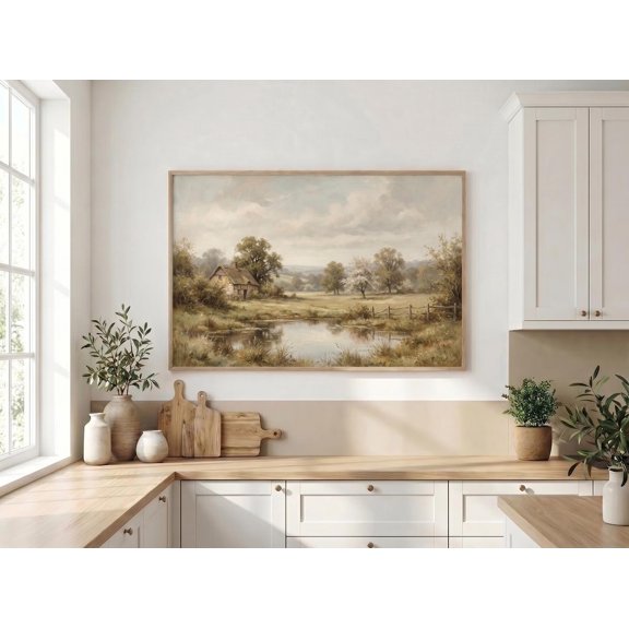 Vintage Cottage Landscape Wall Art Print