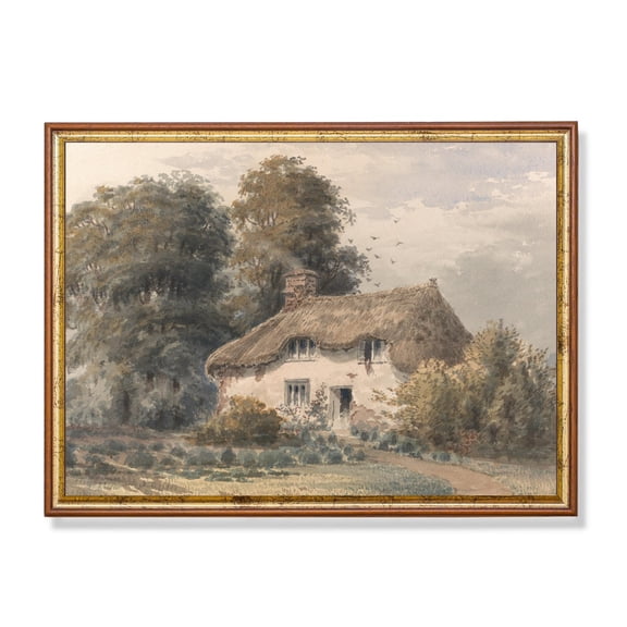Vintage Cottage Poster Thatched Roof House, Rustic Farmhouse Decor Home Decor, 12x18 UNFRAMED