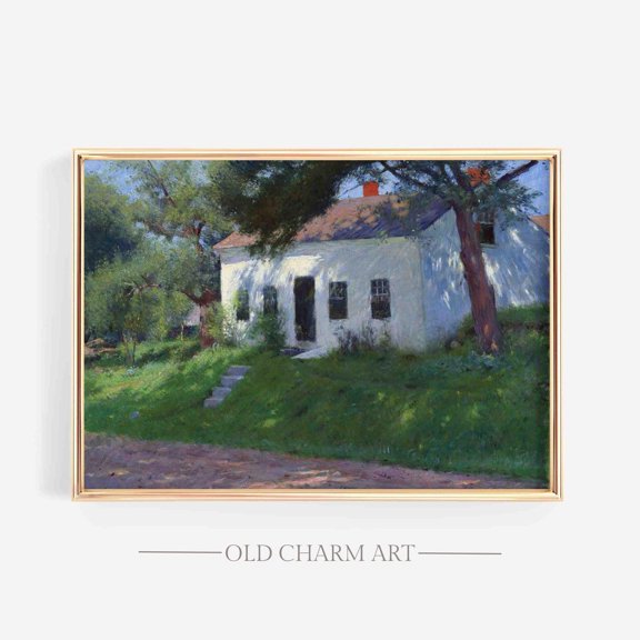Vintage Cottage : Rustic Landscape Art Poster, Unframed Canvas Size 8x12