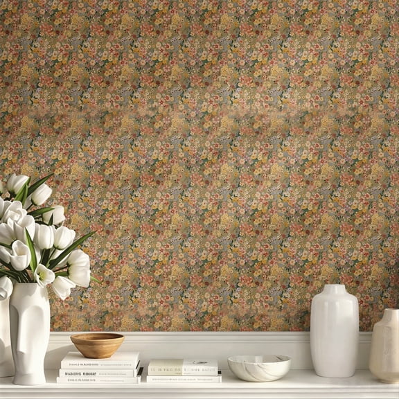 Vintage Cottage Wild Flowers Peel and Stick Wallpaper, Rustic Retro Botanical Wall Decor, Stunning Exquisite Gorgeous Wall Decoration for Kitchen Living Room Bedroom Hallway Dining Room