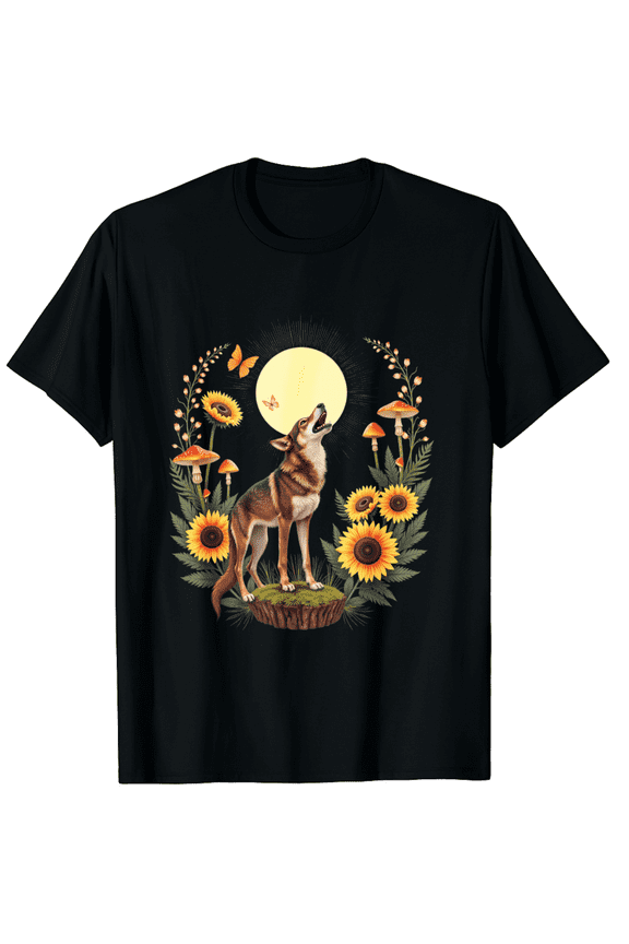 Vintage Cottagecore Aesthetic Moon Phase Wolf Howling Long Sleeve T-Shirt for Men Women