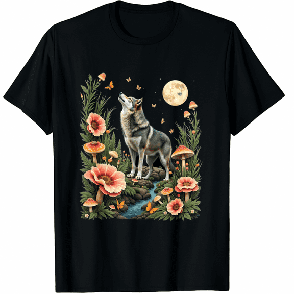 Vintage Cottagecore Aesthetic Moon Phase Wolf Howling Long Sleeve T-Shirt for Men Women