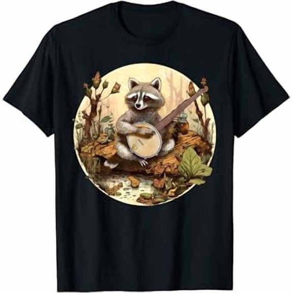Vintage Cottagecore Aesthetic Raccoon Playing Banjo Racoon T-Shirt