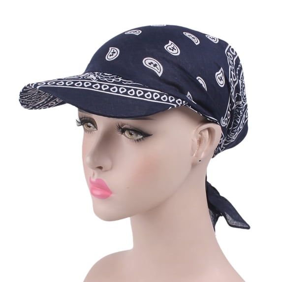 Vintage Cotton Floral Headscarf Hat Sun Protection Sunshade Cap Casual Baseball Cap Outdoor Hat Navy