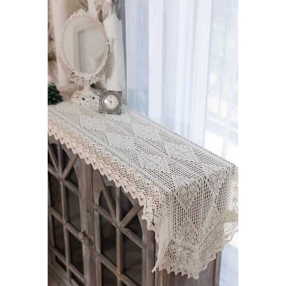 Vintage Cotton Handmade Crochet Table Runner Lace Table Cloth Doilies Doily Table Dresser Scarf Décor