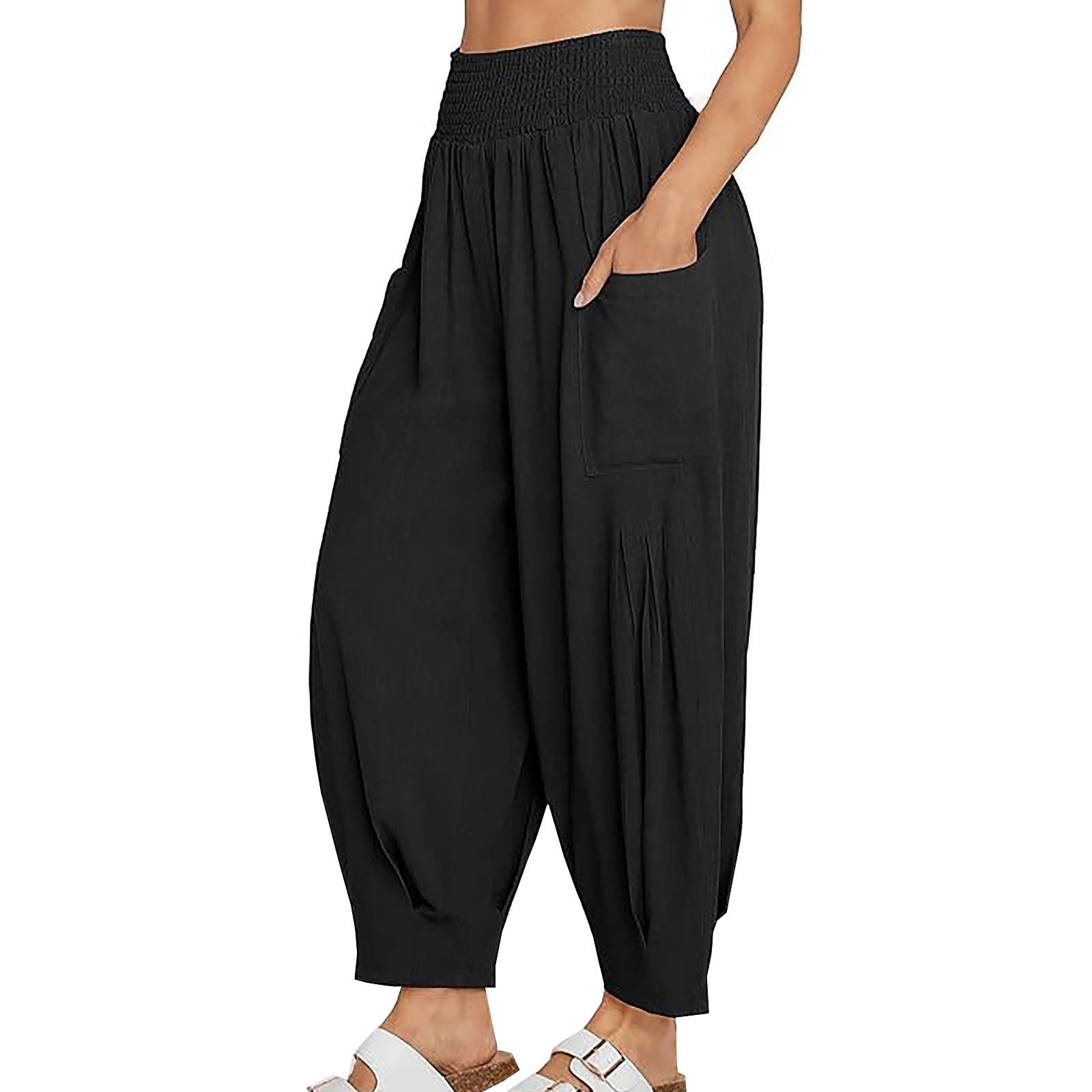 Hfyihgf Women Summer High Waisted Cotton Linen Pants Lace-Up