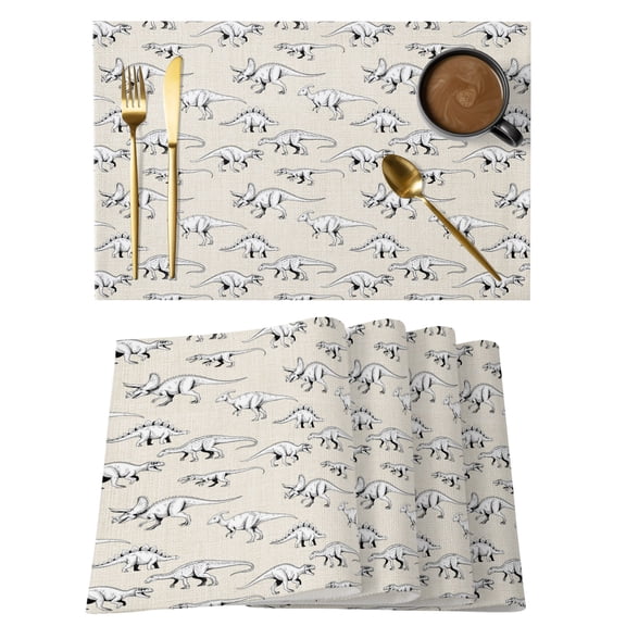 Vintage Cotton Linen Placemats Set of 1, Hand-painted Dinosaur Pattern Primitive Animals Linen Washable Table Place Mats Heat Insulating Placemat for Dining Room Kitchen Daily Use 13 x 19 Inch