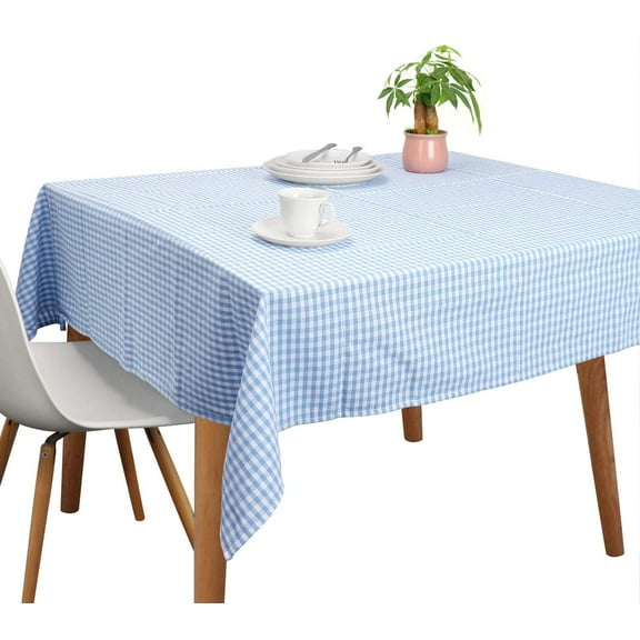 Vintage Cotton Tablecloths, Rectangle Table Covers Pure Cotton Gingham Tablecloths Oversized Christmas Holiday Home Decorative Checkered Plaid Table cloths for Everyday Dinner (Blue, 84 X 60 inch)
