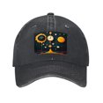 thumbnail image 1 of Vintage Cotton Washed Distressed Baseball Cap - Abstract Surreal Design with Orange Sun & Clocks - Unisex Golf Dad Hat, 1 of 6
