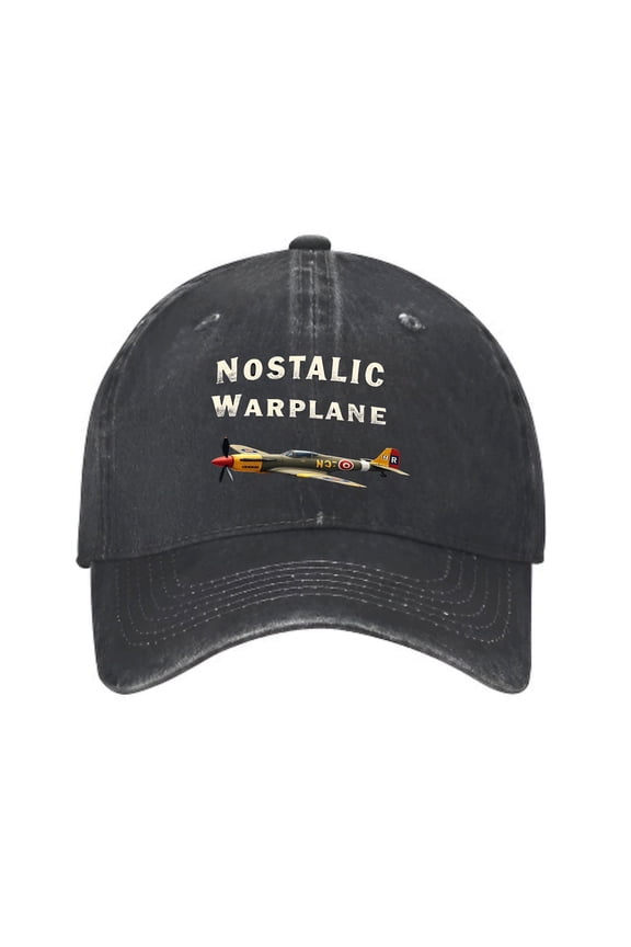 Vintage Cotton Washed Distressed Baseball Cap - Aircraft NOSTALIC WARPLANE Design Rugged Dad Hat for Men & Women