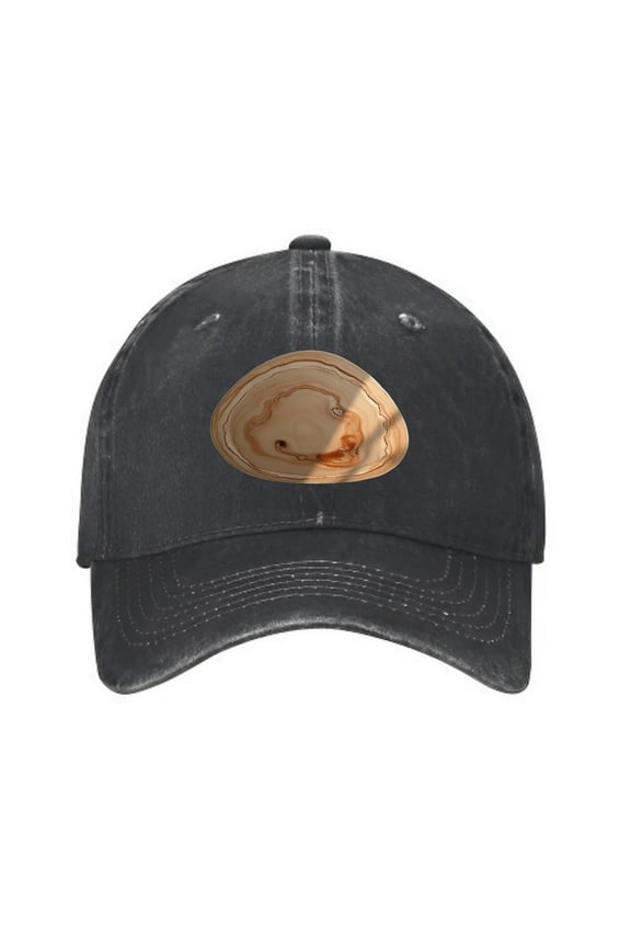 Vintage Cotton Washed Distressed Baseball Cap - Black Dad Hat with Abstract Brown & Tan Circular Pattern 6 Ventilation Eyelets Perfect for Men & Women