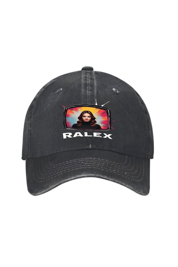 Vintage Cotton Washed Distressed Baseball Cap - Black Dad Hat with Colorful Graphic TV Design & ' RALEX ' Text for Men & Women