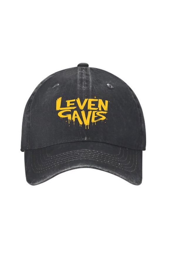 Vintage Cotton Washed Distressed Baseball Cap - Black Dad Hat with Curved Brim & Yellow ' LEVEN GAVIS ' Text Design for Men & Women