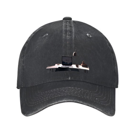 Vintage Cotton Washed Distressed Baseball Cap - Black Dad Hat with Desk Lamp & Computer Graphic Design for Men & Women
