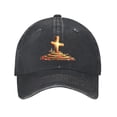 thumbnail image 1 of Vintage Cotton Washed Distressed Baseball Cap - Black Dad Hat with Illuminated Golden Cross & Red Roses Design, 1 of 6