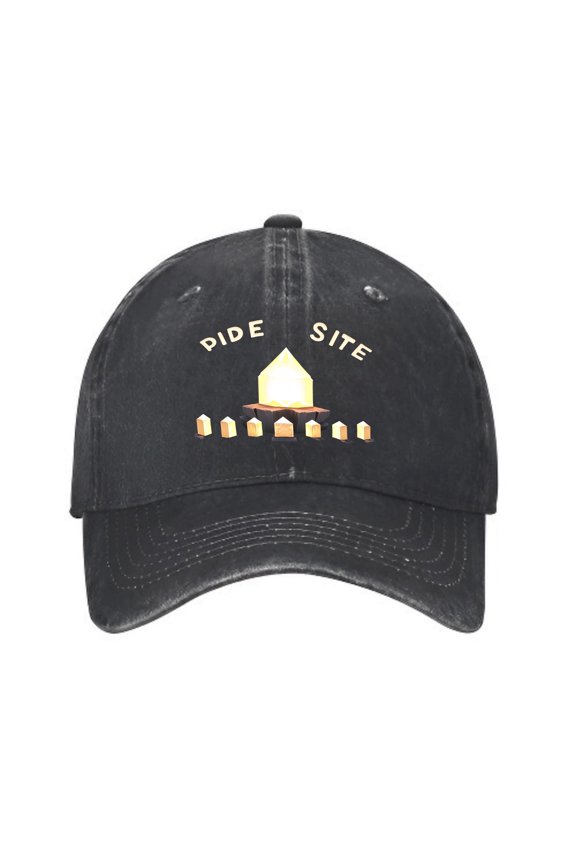 Vintage Cotton Washed Distressed Baseball Cap - Black Dad Hat with Unique RIDE SITE Featuring Yellow House and Orange Houses Design for Men and Women