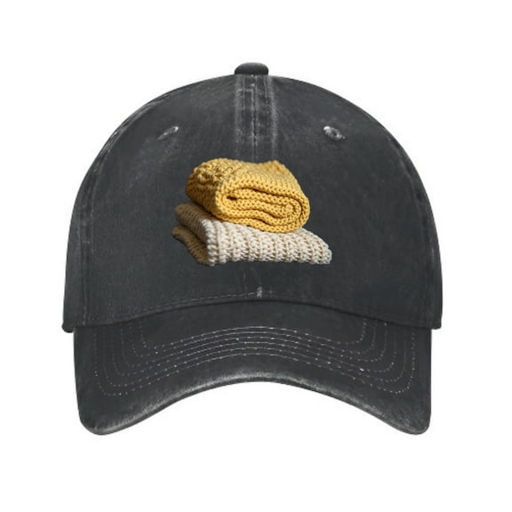 Vintage Cotton Washed Distressed Baseball Cap - Black Dad Hat with Unique Yellow & White Striped Design for Men & Women