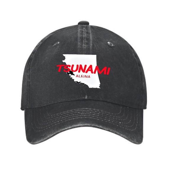 Vintage Cotton Washed Distressed Baseball Cap - Black with White State Map Silhouette & Bold Red ' TEUMAMI ' Design - Stylish Golf Dad Hat for Men & Women