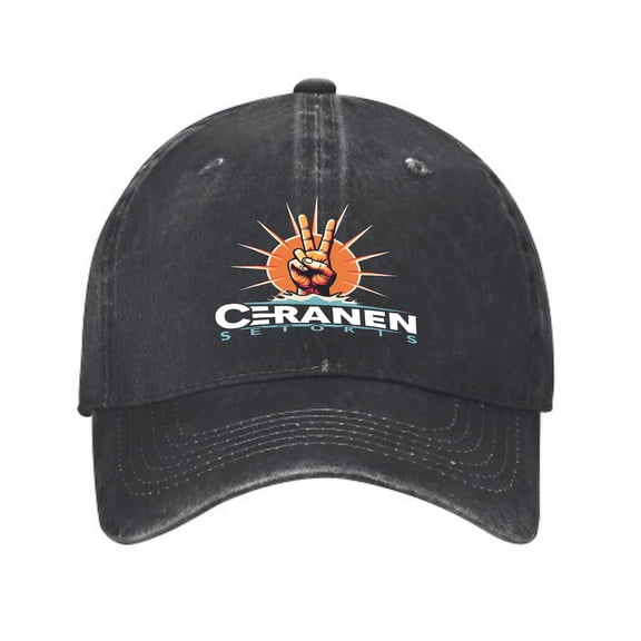 Vintage Cotton Washed Distressed Baseball Cap - Black with Orange Peace Sign " Cernn Seisns " - Stylish Golf Dad Hat for Men & Women
