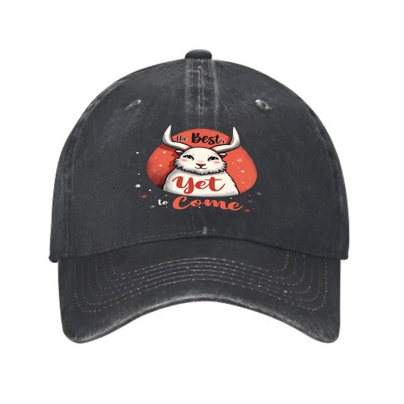 Vintage Cotton Washed Distressed Baseball Cap - Cartoon Cat with Horns & " I'm Best in Yet to Come " Design - Adjustable Golf Dad Hat for Men & Women