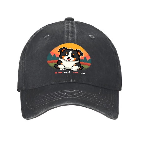 Vintage Cotton Washed Distressed Baseball Cap - Cartoon Dog & Sunset Design Funny ' I'm not on the 🐶 ' Text Perfect Golf Dad Hat for Men & Women