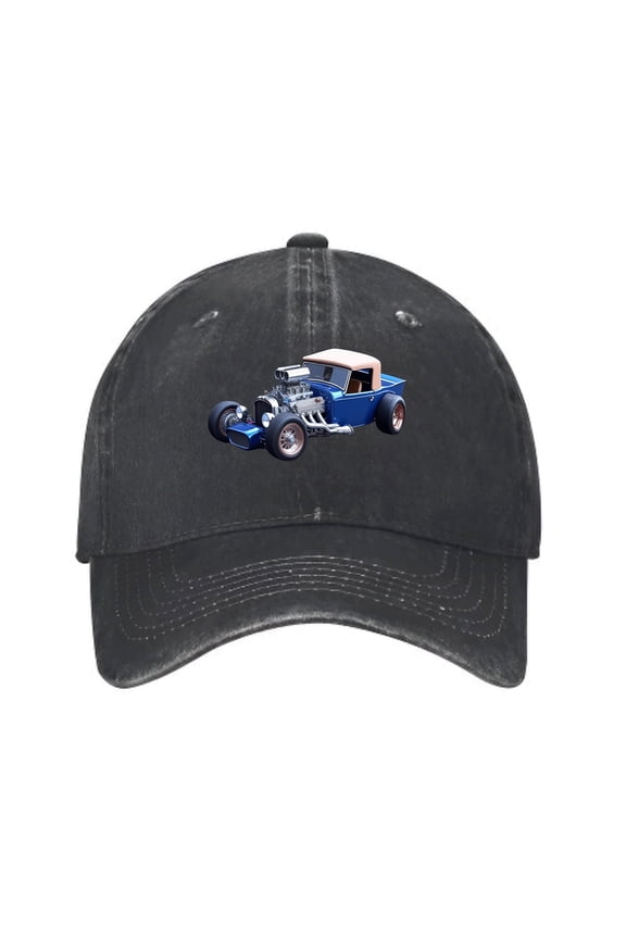 Vintage Cotton Washed Distressed Baseball Cap - Classic Truck Graphic in Blue & White Dad Hat for Men & Women