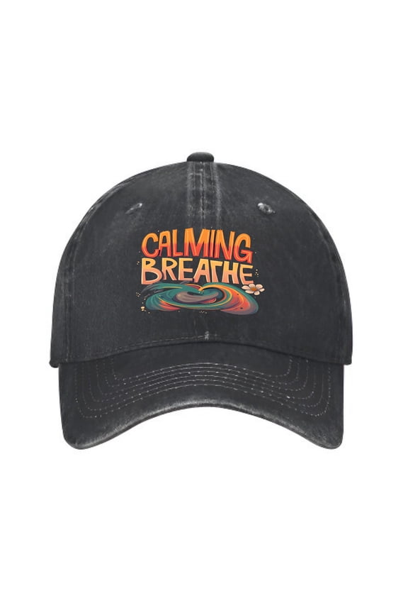 Vintage Cotton Washed Distressed Baseball Cap - Colorful ' CALMING BREATHE ' Design with Swirling Patterns for Men & Women