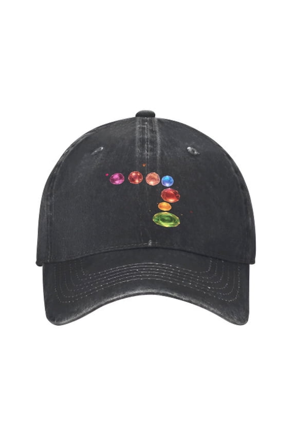 Vintage Cotton Washed Distressed Baseball Cap - Colorful Gemstone Design Dad Hat for Men & Women Curved Brim Ventilated Eyelets