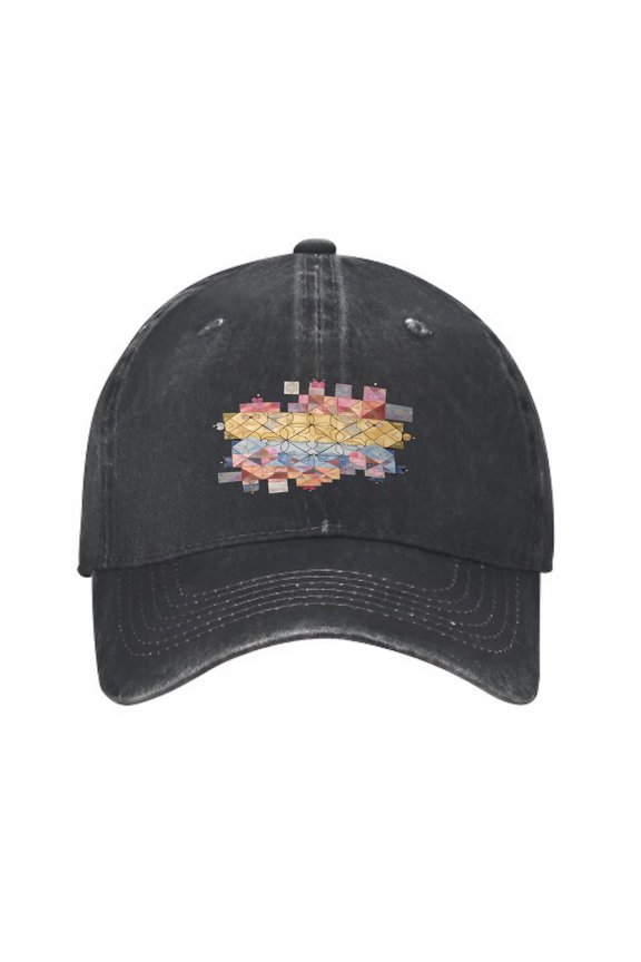 Vintage Cotton Washed Distressed Baseball Cap - Colorful Geometric Triangle Pattern Dad Hat for Men & Women