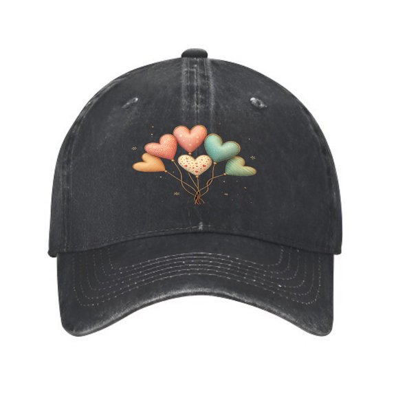 Vintage Cotton Washed Distressed Baseball Cap - Colorful Heart - Shaped Balloons & Star Patterns - Stylish Golf Dad Hat for Men & Women