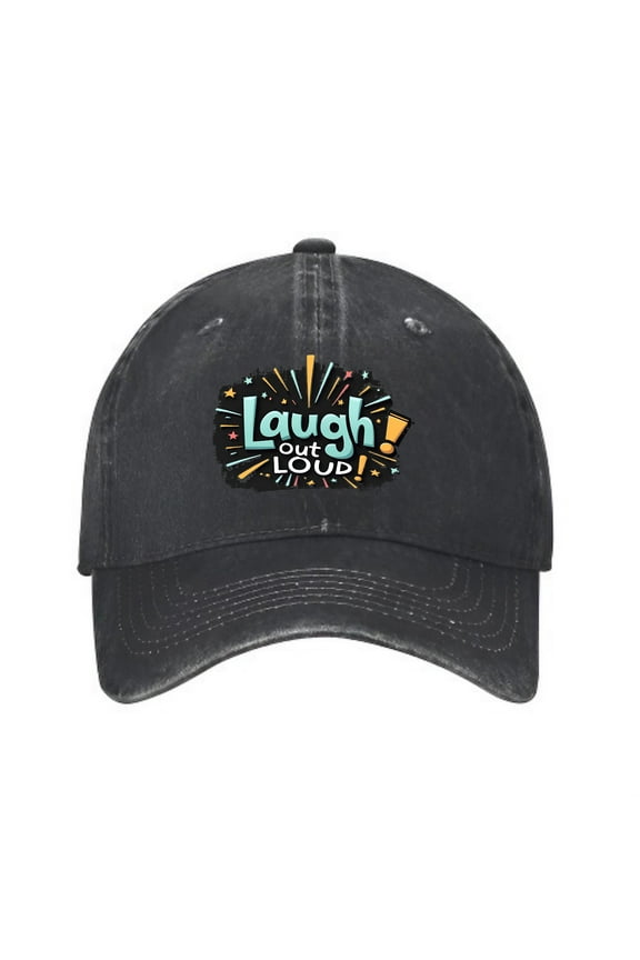 Vintage Cotton Washed Distressed Baseball Cap - Colorful ' Laugh out Loud ' Design with Stars Fun Dad Hat for Men & Women