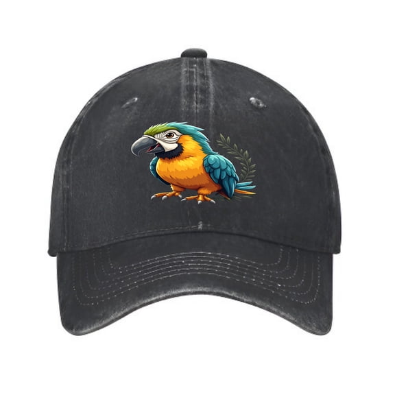 Vintage Cotton Washed Distressed Baseball Cap - Colorful Parrot Design Vibrant Blue & Green Feathers Perfect Golf Dad Hat for Men & Women