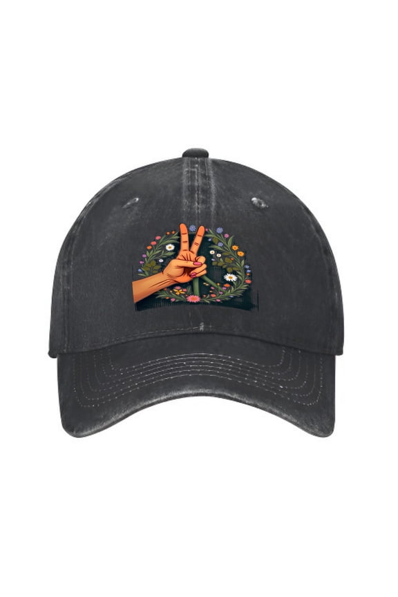 Vintage Cotton Washed Distressed Baseball Cap - Colorful Peace Sign & Floral Design Dad Hat for Men & Women