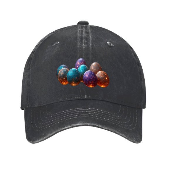 Vintage Cotton Washed Distressed Baseball Cap - Colorful of Shiny Multicolored Eggs Design - Golf Dad Hat for Men & Women