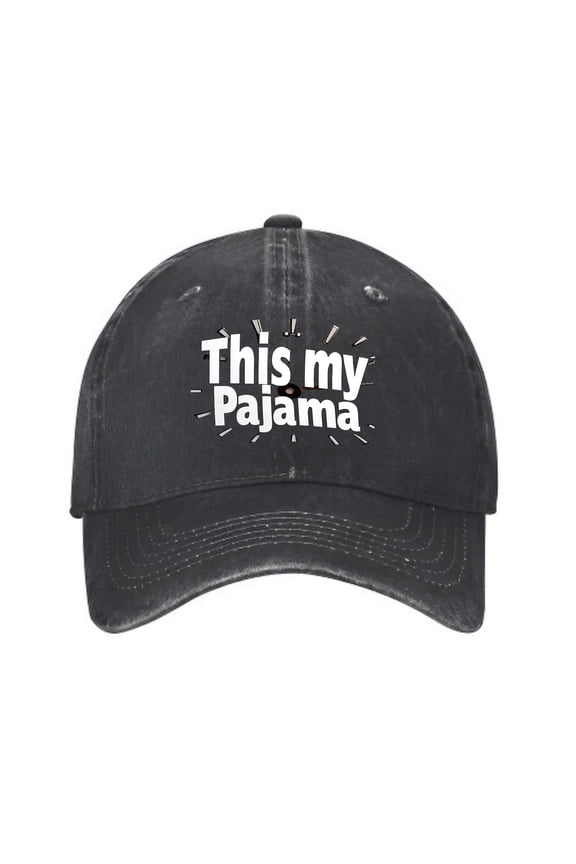 Vintage Cotton Washed Distressed Baseball Cap - Curved Brim Bold ' This my Pajama ' Text with Red Line Unisex Golf Dad Hat for Men & Women