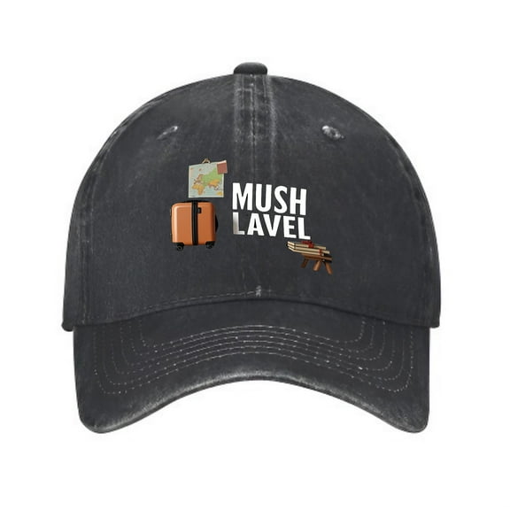 Vintage Cotton Washed Distressed Baseball Cap - Curved Brim with Graphic Suitcase Map & Books - MUSH LAVEL Design for Men & Women
