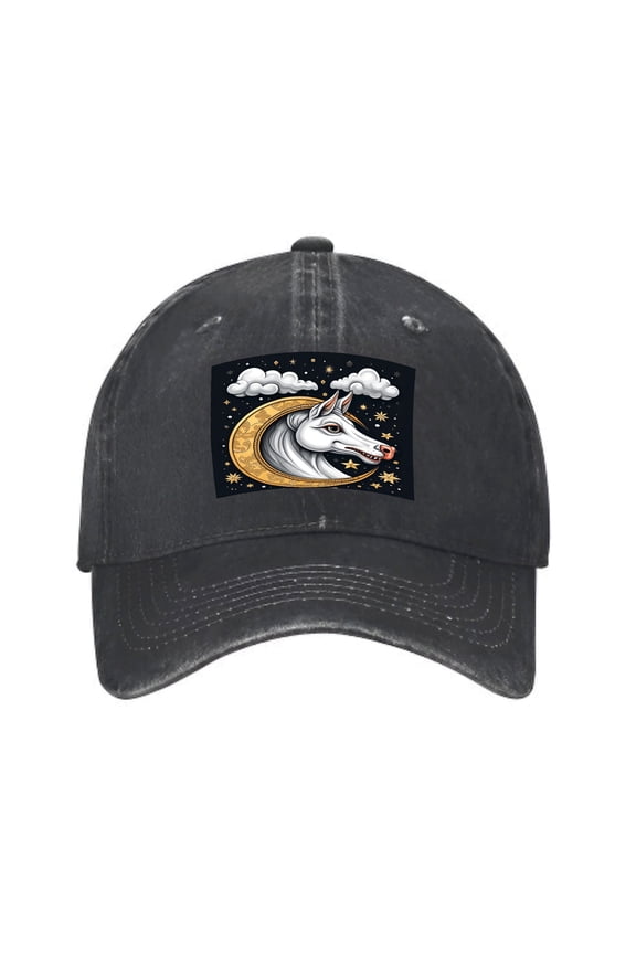 Vintage Cotton Washed Distressed Baseball Cap - Dark Gray with White Wolf Head Patch Design Perfect Golf Dad Hat for Men & Women