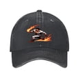 thumbnail image 1 of Vintage Cotton Washed Distressed Baseball Cap - Dynamic Cartoon Character with Flames Curved Brim Dad Hat for Men & Women, 1 of 6