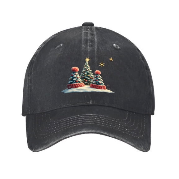 Vintage Cotton Washed Distressed Baseball Cap - Festive Christmas Trees & Stars Design for Men & Women