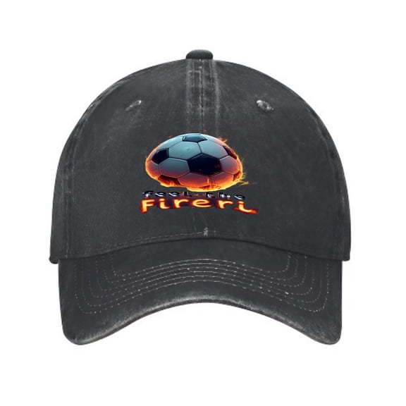 Vintage Cotton Washed Distressed Baseball Cap - Fireball Soccer Graphic Dad Hat for Men & Women Stylish Flame Design with " firefl " Text