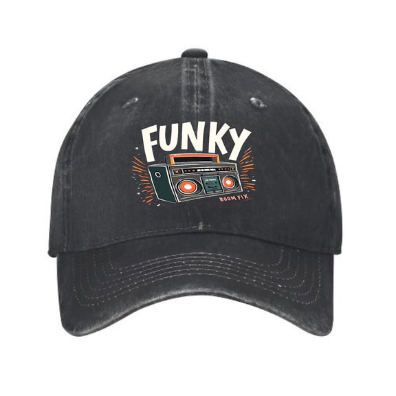 Vintage Cotton Washed Distressed Baseball Cap - Funky Boombox Graphic Design Dad Hat for Men & Women