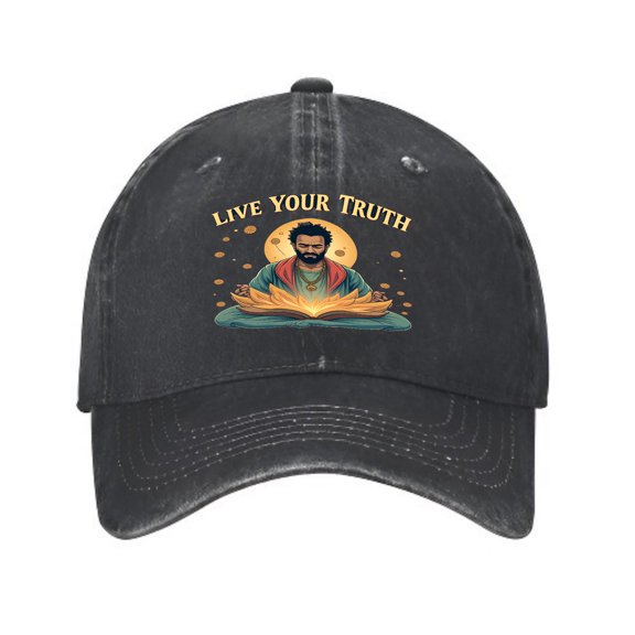 Vintage Cotton Washed Distressed Baseball Cap - Meditative Man Design with ' LIVE YOUR TRUTH ' Text Curved Brim Golf Dad Hat for Men & Women
