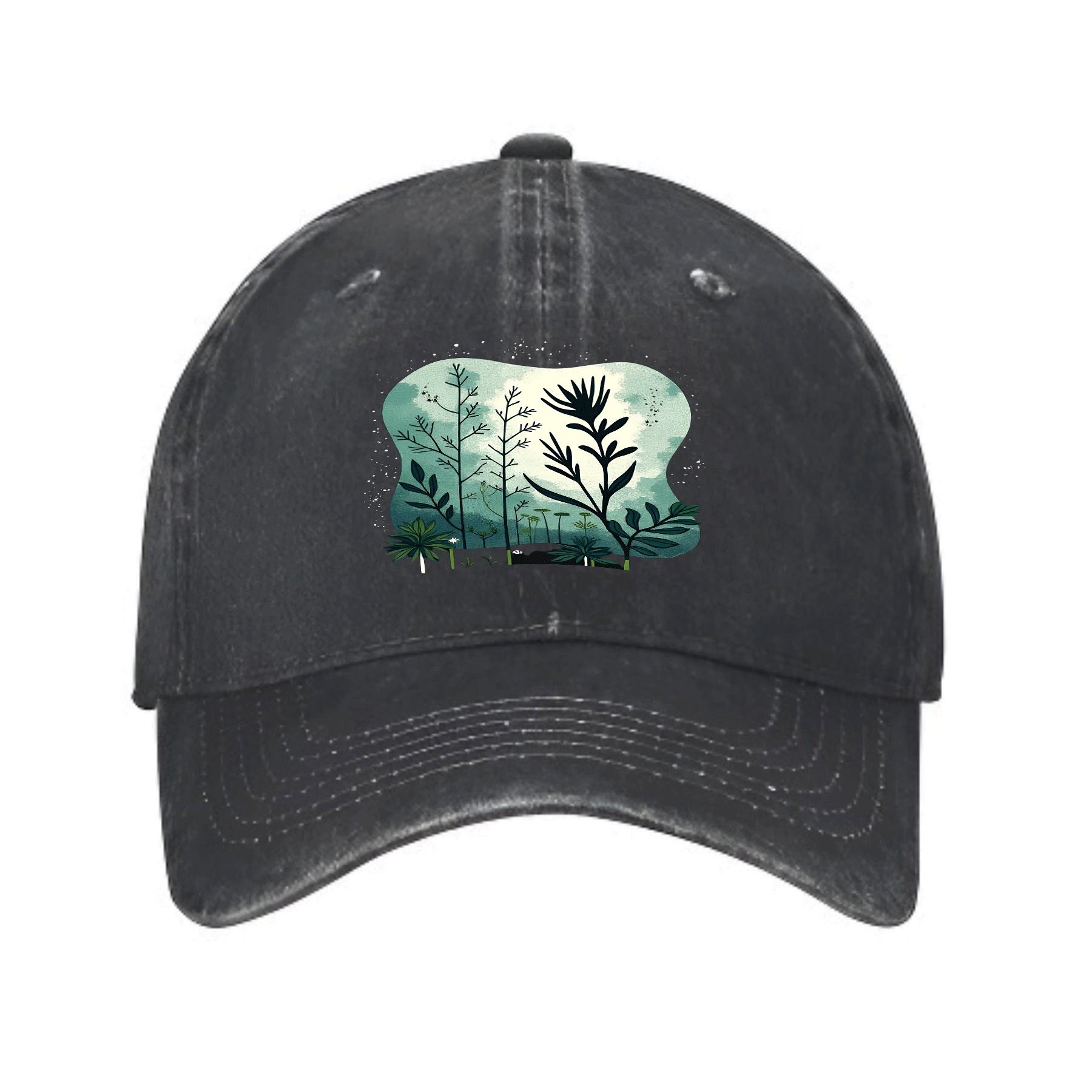 Cap Design Tree Vintage Cotton Washed Distressed Baseball Cap - Serene Landscape ...