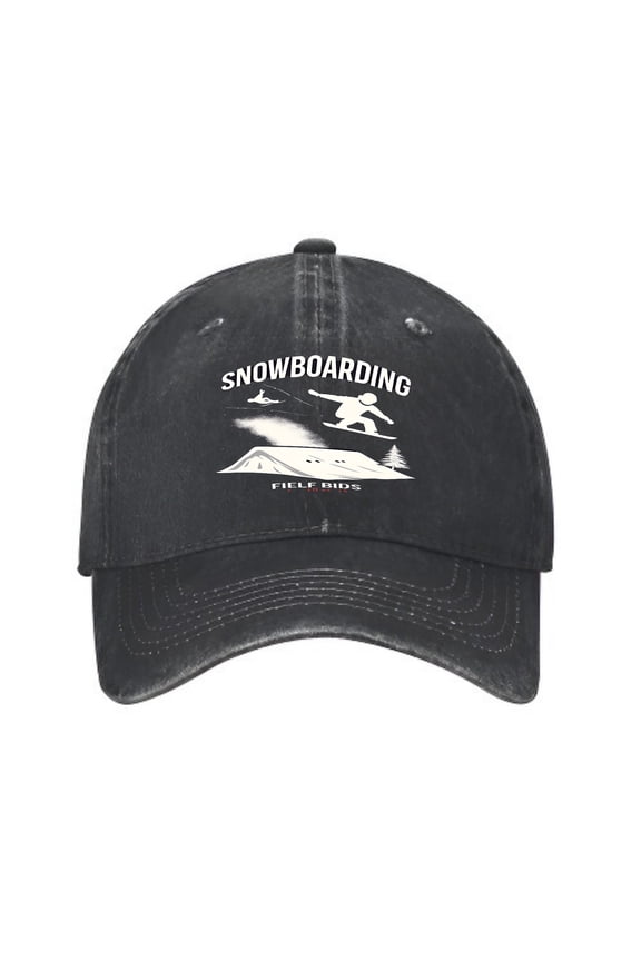 Vintage Cotton Washed Distressed Baseball Cap - Snowboarder Graphic Design Snow - Covered Mountain ' SNOWBOARDING ' & ' FIELD BUS ' - Stylish Dad Hat for Men & Women