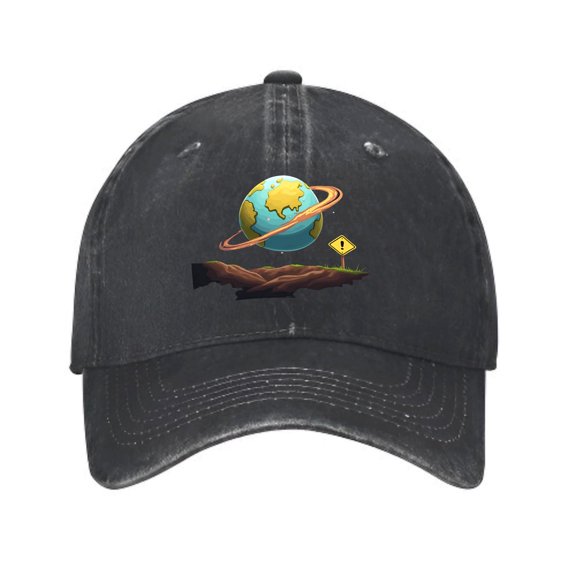 Vintage Cotton Washed Distressed Baseball Cap - Stylish Black Dad Hat with Earth Design Brown Cliff and Yellow Sign for Men & Women
