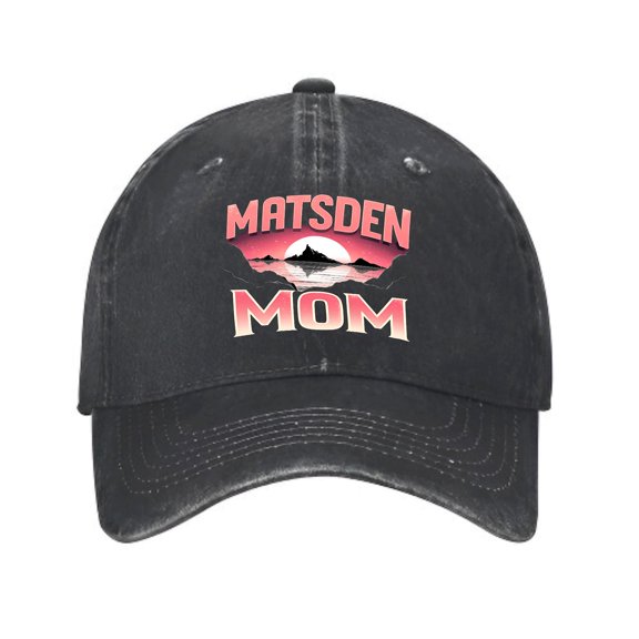 Vintage Cotton Washed Distressed Baseball Cap - Stylish Golf Dad Hat for Men & Women with Bold ' MATSDEN MOM ' Design and Mountain Sunset Pattern