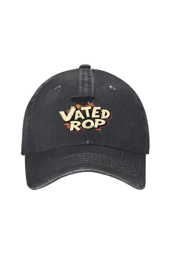 Vintage Cotton Washed Distressed Baseball Cap - Stylish Golf Dad Hat for Men & Women with Bold ' VATEDROP ' and Unique Orange Splatter Design