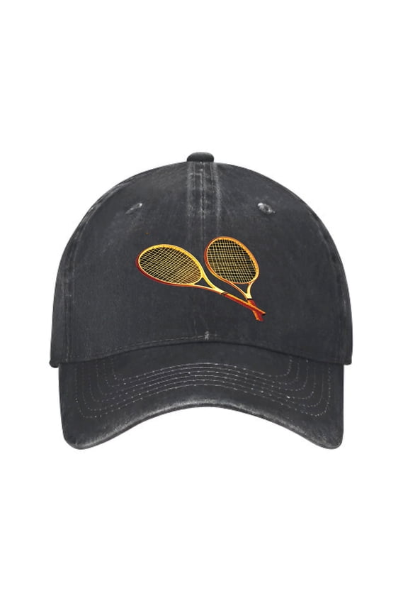 Vintage Cotton Washed Distressed Baseball Cap - Tennis Rackets Design Curved Brim Golf Dad Hat for Men & Women